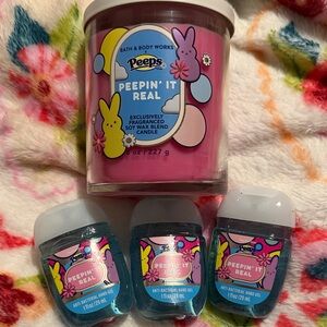 Bath & Body Works Peepin' It Real Pink Candle and Blue Hand Gel Trio 🐣🐇🐰